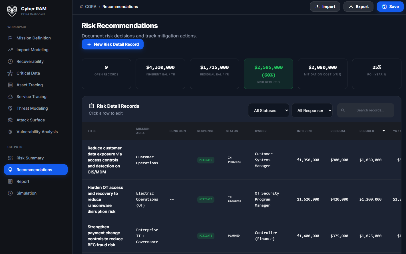 CORA recommendations view